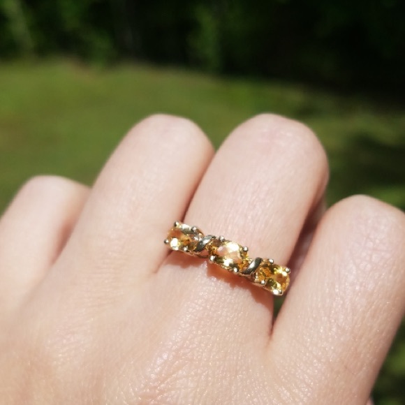 Jewelry - 10k Solid Yellow Gold Triple Citrine Band Ring